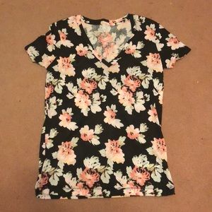 Black floral short sleeve shirt